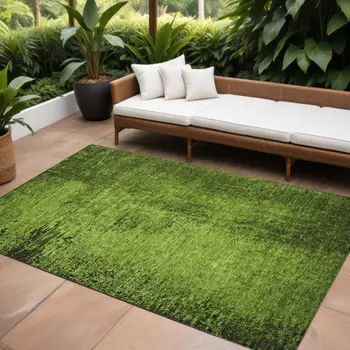 8' X 10' Green Abstract Washable Non Skid Indoor Outdoor Area Rug