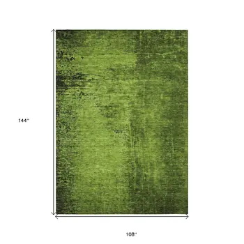 9' X 12' Green Abstract Washable Non Skid Indoor Outdoor Area Rug