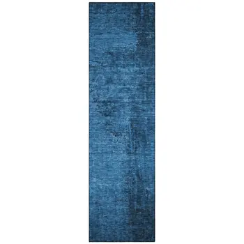 8' Runner Navy Blue Abstract Washable Non Skid Indoor Outdoor Runner Rug