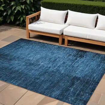 8' X 10' Navy Blue Abstract Washable Non Skid Indoor Outdoor Area Rug