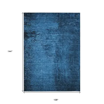 9' X 12' Navy Blue Abstract Washable Non Skid Indoor Outdoor Area Rug