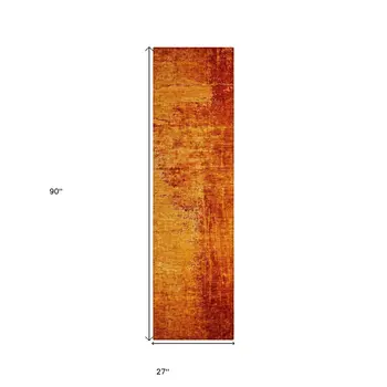 8' Runner Orange Abstract Washable Non Skid Indoor Outdoor Runner Rug