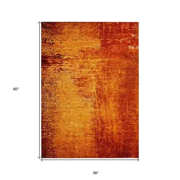 3' X 5' Orange Abstract Washable Non Skid Indoor Outdoor Area Rug