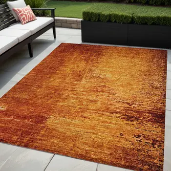 5' X 8' Orange Abstract Washable Non Skid Indoor Outdoor Area Rug