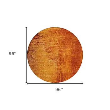 8' Round Orange Round Abstract Washable Non Skid Indoor Outdoor Area Rug