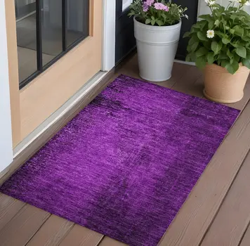 2' X 3' Purple Abstract Washable Non Skid Indoor Outdoor Area Rug