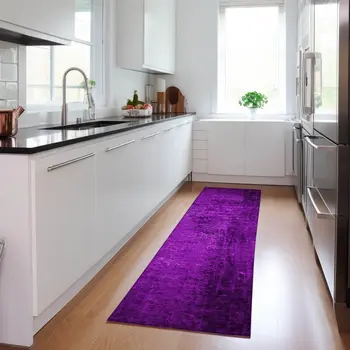 8' Runner Purple Abstract Washable Non Skid Indoor Outdoor Runner Rug