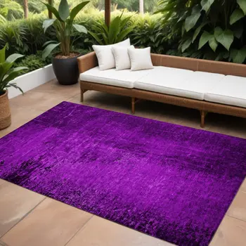 8' X 10' Purple Abstract Washable Non Skid Indoor Outdoor Area Rug