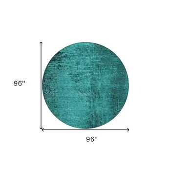 8' Round Teal Round Abstract Washable Non Skid Indoor Outdoor Area Rug