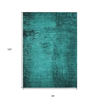 8' X 10' Teal Abstract Washable Non Skid Indoor Outdoor Area Rug