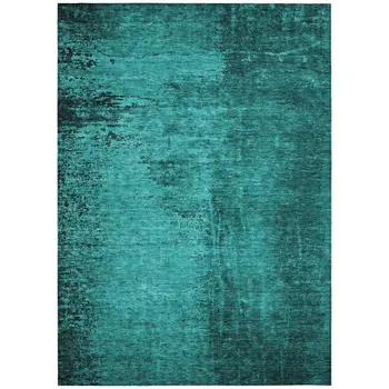 9' X 12' Teal Abstract Washable Non Skid Indoor Outdoor Area Rug
