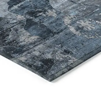 2' X 3' Blue and Dark Blue Abstract Washable Indoor Outdoor Area Rug