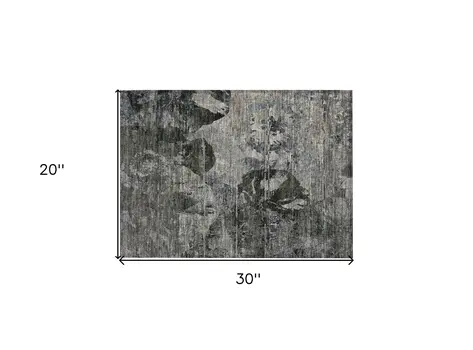 2' X 3' Gray Dark Green and Black Floral Washable Non Skid Indoor Outdoor Area Rug