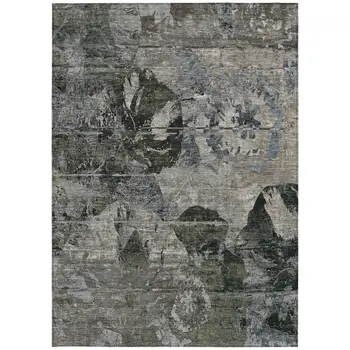 5' X 8' Gray Dark Green and Black Floral Washable Non Skid Indoor Outdoor Area Rug