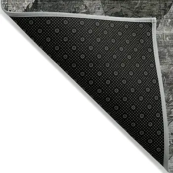 8' X 10' Gray Dark Green and Black Floral Washable Non Skid Indoor Outdoor Area Rug