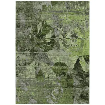 3' X 5' Green and Gray Abstract Washable Indoor Outdoor Area Rug