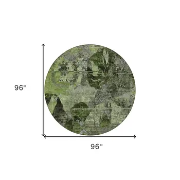 8' Round Green and Gray Round Floral Washable Non Skid Indoor Outdoor Area Rug