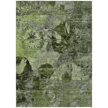 8' X 10' Green and Gray Abstract Washable Indoor Outdoor Area Rug