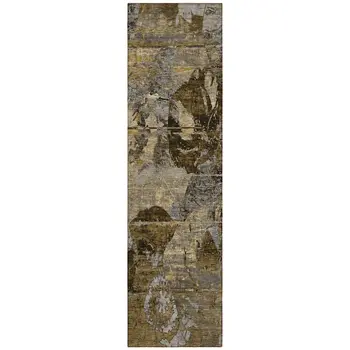 2' X 8' Brown Terracotta and Gray Abstract Washable Indoor Outdoor Runner Rug