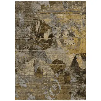 3' X 5' Brown Terracotta and Gray Floral Washable Non Skid Indoor Outdoor Area Rug