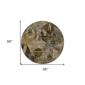 8' Round Brown Terracotta and Gray Round Floral Washable Non Skid Indoor Outdoor Area Rug