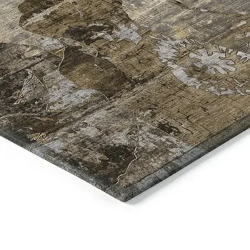 8' Round Brown Terracotta and Gray Round Floral Washable Non Skid Indoor Outdoor Area Rug