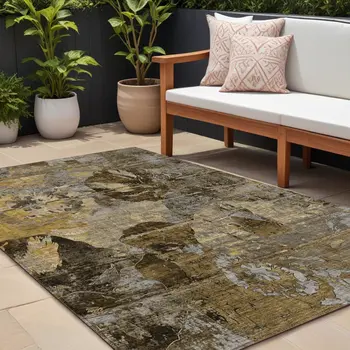 10' X 14' Brown Terracotta and Gray Abstract Washable Indoor Outdoor Area Rug