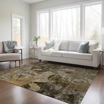 10' X 14' Brown Terracotta and Gray Abstract Washable Indoor Outdoor Area Rug