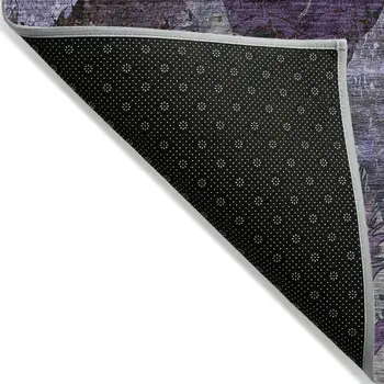 10' X 14' Purple and Green Floral Washable Non Skid Indoor Outdoor Area Rug
