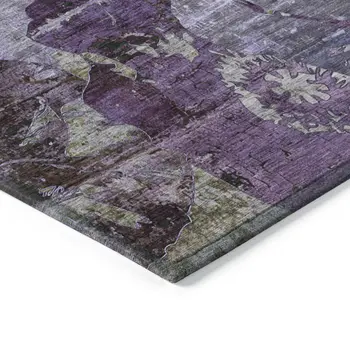 10' X 14' Purple and Green Floral Washable Non Skid Indoor Outdoor Area Rug
