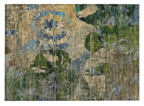 2' X 3' Taupe Blue and Green Floral Washable Non Skid Indoor Outdoor Area Rug