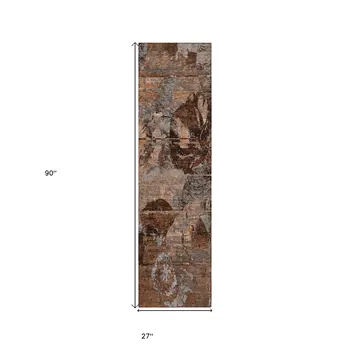 2' X 8' Brown Terracotta and Gray Abstract Washable Indoor Outdoor Runner Rug