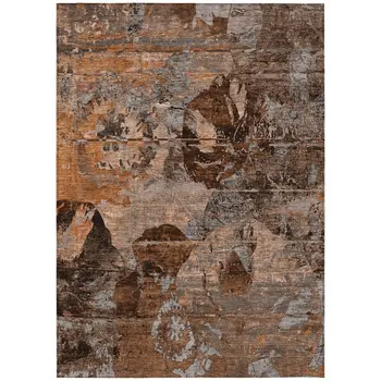 10' X 14' Brown Terracotta and Gray Abstract Washable Indoor Outdoor Area Rug