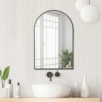 39" Black Arch Metal Framed Bathroom Vanity Mirror
