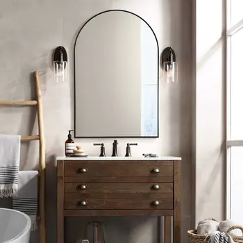 39" Black Arch Metal Framed Bathroom Vanity Mirror