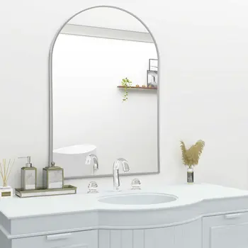 39" Silver Arch Metal Framed Bathroom Vanity Mirror