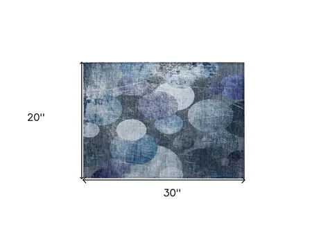 2' X 3' Gray and Blue Abstract Washable Non Skid Indoor Outdoor Area Rug