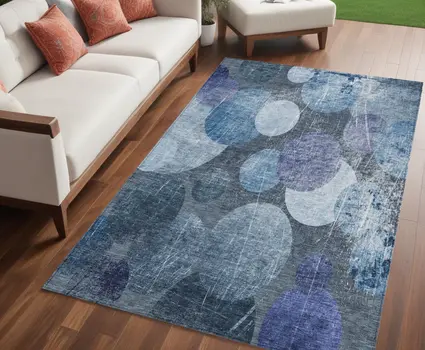 5' X 8' Gray and Blue Abstract Washable Non Skid Indoor Outdoor Area Rug