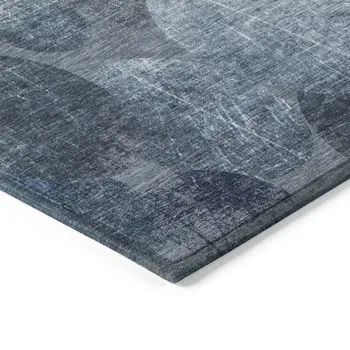 9' X 12' Gray And Blue Abstract Washable Indoor Outdoor Area Rug
