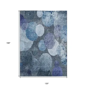 10' X 14' Gray and Blue Abstract Washable Non Skid Indoor Outdoor Area Rug