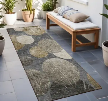 2' X 8' Brown Beige and Ivory Abstract Washable Non Skid Indoor Outdoor Runner Rug