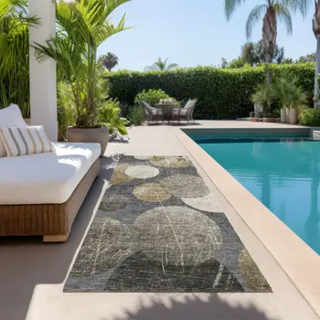 2' X 8' Brown Beige and Ivory Abstract Washable Non Skid Indoor Outdoor Runner Rug