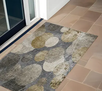 3' X 5' Brown Beige and Ivory Abstract Washable Non Skid Indoor Outdoor Area Rug