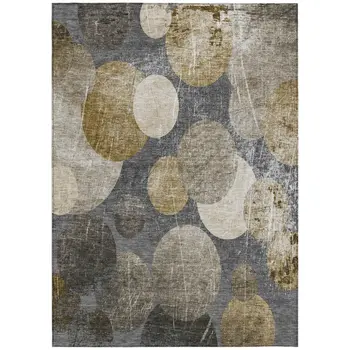 8' X 10' Brown Beige and Ivory Abstract Washable Non Skid Indoor Outdoor Area Rug