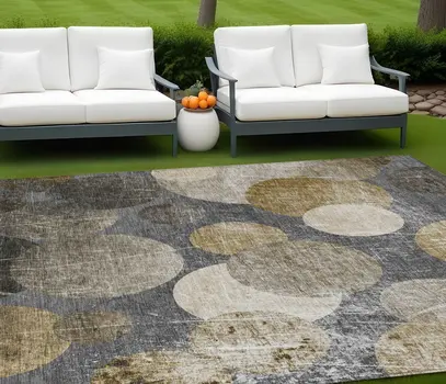 9' X 12' Brown Beige And Ivory Abstract Washable Indoor Outdoor Area Rug