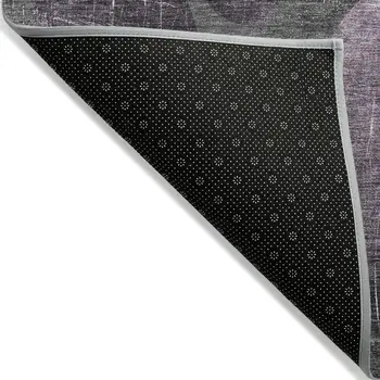 2' X 8' Gray and Purple Abstract Washable Non Skid Indoor Outdoor Runner Rug