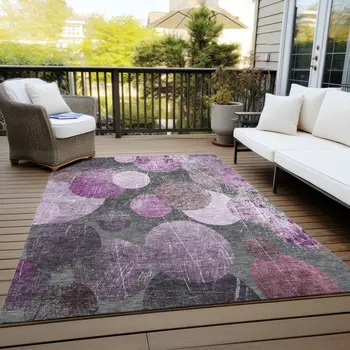 8' X 10' Gray and Purple Abstract Washable Non Skid Indoor Outdoor Area Rug