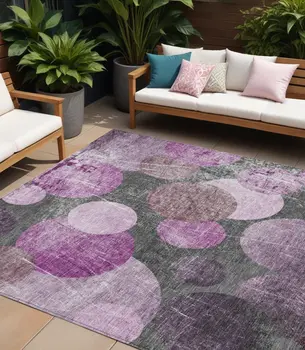 9' X 12' Gray And Purple Abstract Washable Indoor Outdoor Area Rug