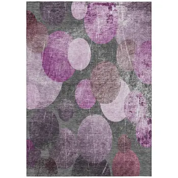 9' X 12' Gray And Purple Abstract Washable Indoor Outdoor Area Rug