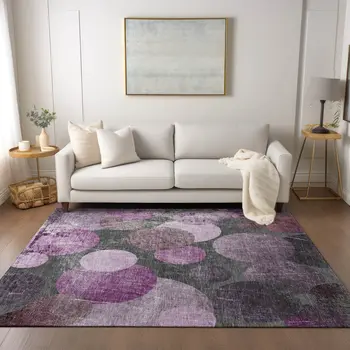 9' X 12' Gray And Purple Abstract Washable Indoor Outdoor Area Rug